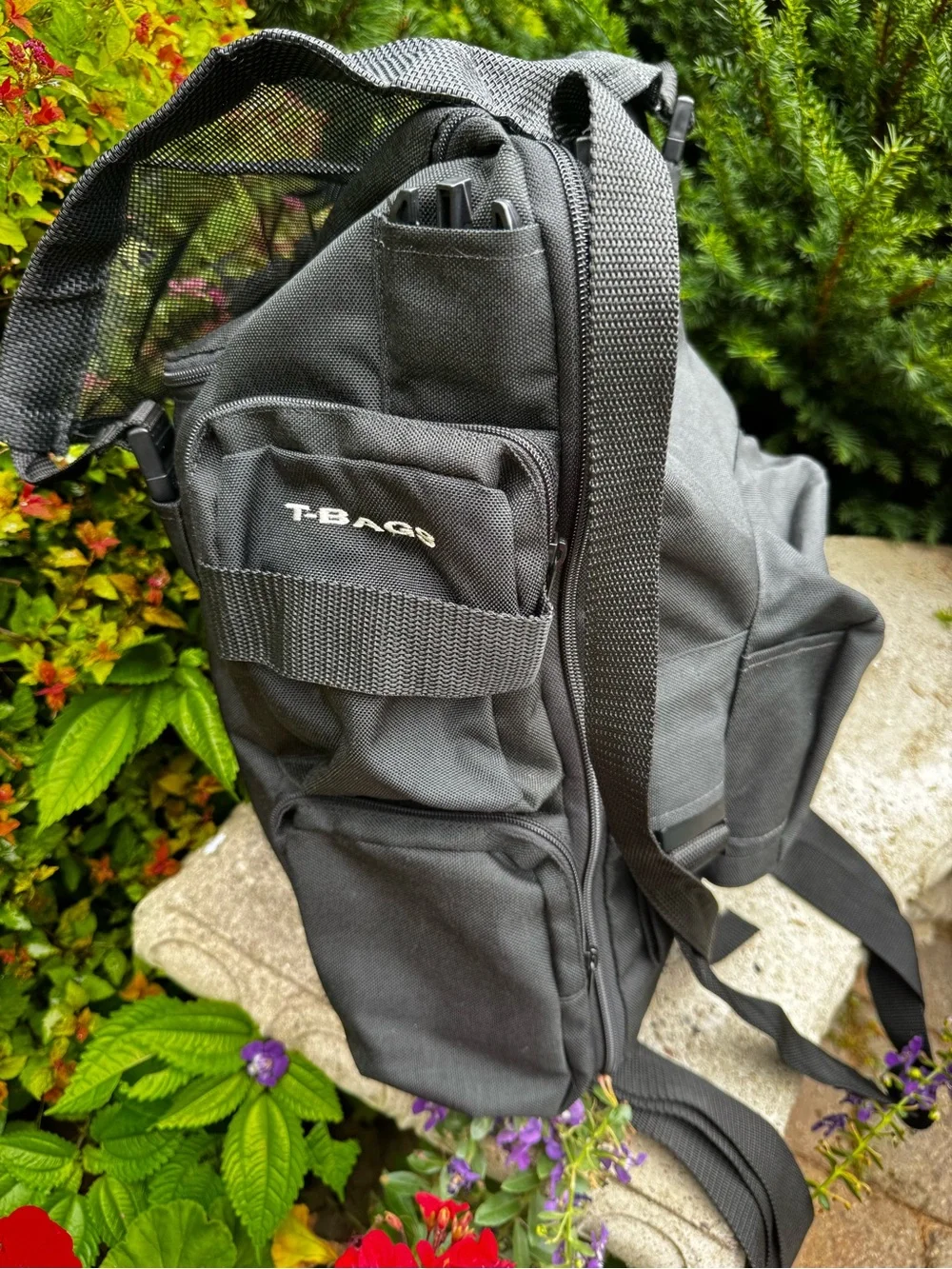 T-BAGS Black Motorcycle Luggage with Embroidered Logo